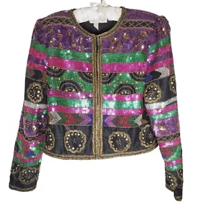 Chaqueta de Colección Lawrence Kazar Mediana Seda Cuentas Lentejuelas Arte Geométrico para Usar - Imagen 1 de 15