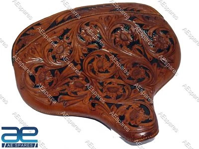 Pour Harley Wla Wlc Vl Wl Knucklehead Véritable Cuir Fleur Gravé Solo Siège S2u - Photo 1/4