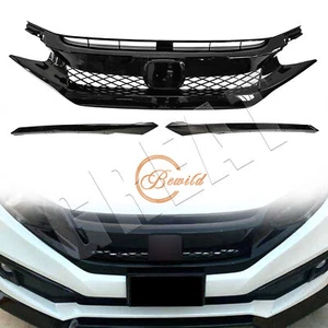 For 2019-2021 Honda Civic Coupe Sedan Front Mesh Grille Type R Glossy Black - Picture 1 of 6
