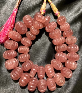 Cuentas de piedras preciosas talladas de cuarzo fresa rosa de 10-12 mm con forma de melón de 16 pulgadas - Imagen 1 de 3