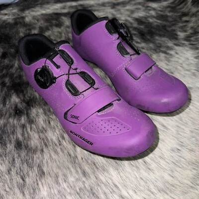 Sapatos femininos de mountain bike Bontrager Sonic roxo/preto tamanho EUA 8.5 - Imagem 1 de 4