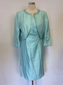 BNWT PRÉCIS PETITE AQUA DIAMANTÉ TRIM OCCASION JACKET & DRESS SUIT SIZE 12/14 - Picture 1 of 9