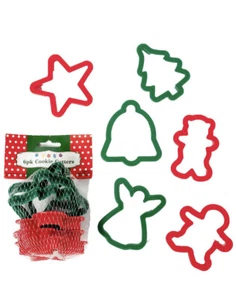 Juego de 12 cortadores de galletas navideñas de plástico - 6 divertidos diseños festivos de vacaciones  - Imagen 1 de 3