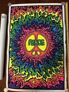 1996 RARE #1685 Psychedelic Peace Black Light Poster FLOCKED VELVET, Vintage - Picture 1 of 6