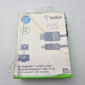 BELKIN F2CD080BT06 Mini DisplayPort to HDTV Cable 1.8m MACBOOK 4K (NEW Genuine) - Afbeelding 1 van 2