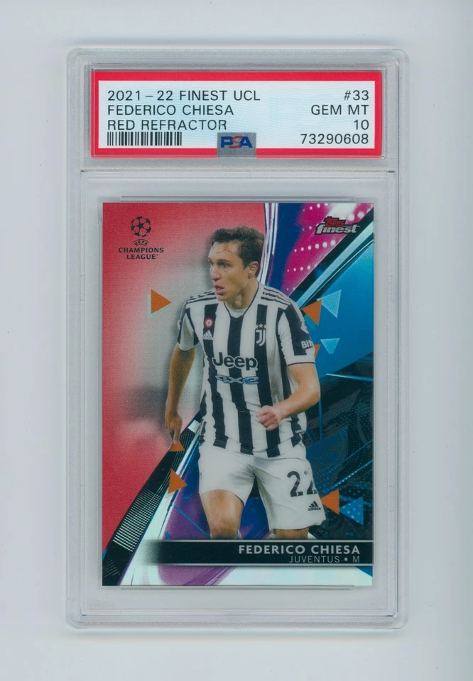 2021-22 Federico Chiesa Topps Finest Red Refractor Juventus FC Card 1/5 PSA 10 - Image 1 of 3