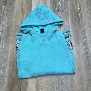 GAP Pullover Angora Rabbit Hair Blue Fair Isle Print Hooded Sweater Girls Size L - Picture 1 of 10