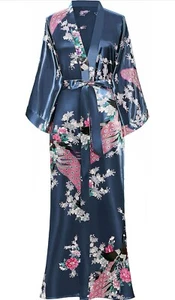 Babeyond Kimona Silky Floor Length Robe Size Long Prussian Blue - Picture 1 of 4