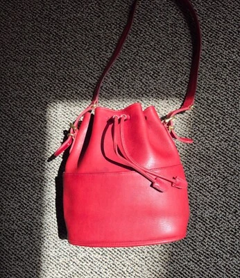 Authenticated Vintage COACH #9804 Equestrian Drawstring Red Leather Bucket Bag - Image 1 of 4