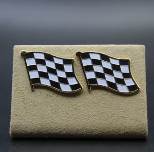 Custom Made Checker Flag Cufflinks Personalized Automobile Truck Car Gold - Picture 1 of 9