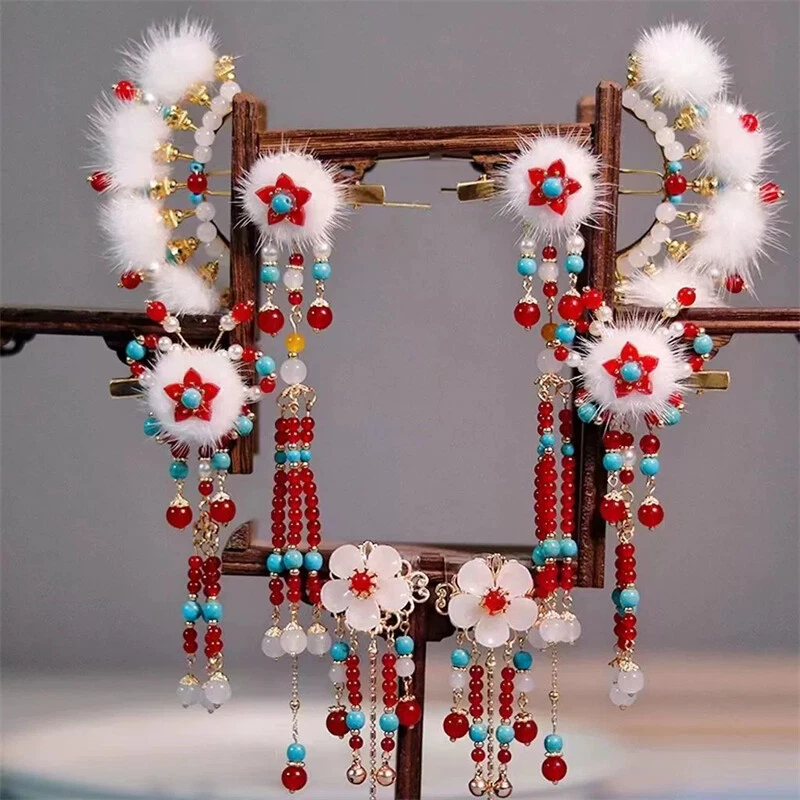 Gorros chinos para la cabeza mujeres niñas borla Hanfu accesorios para el cabello antiguos Foto 1 de 4