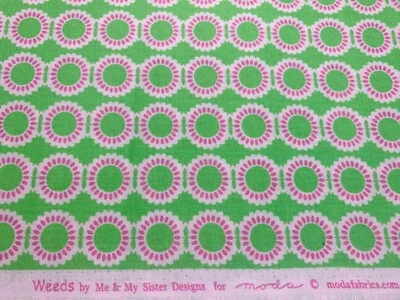 Cotton Fabric WEEDS Pink White Daisy Chains on Green ME &MY SISTER  Moda FQ - Image 1 of 2