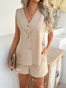 Devine Button Down Tank Set with V-Neck and Shorts - Picture 1 of 40