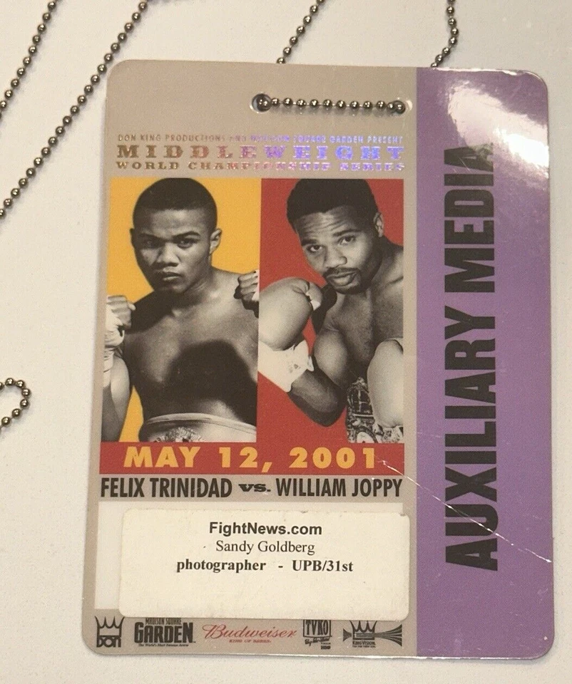 辅助媒体通行证拳击票根味精徽章特立尼达Joppy TKO 2001年5月12日  — 第 1/3 张图片