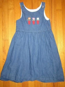 VTG Kelly's Kids Flower Applique Denim Jumper Dress Size 6X - Picture 1 of 6