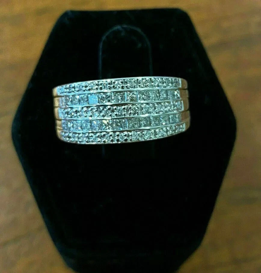 Wedding Band For Men Channel Set 3.35Ct Round Cut Diamond Solid 14K White Gold - Image 1 of 3