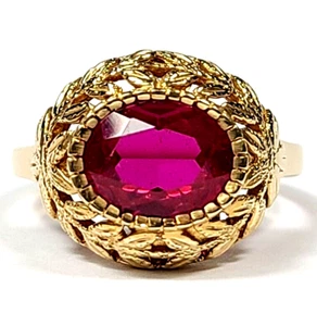 1 3/4 Carat Spinel 14k Yellow Gold Leaf Border Ring Size 6 1/4 - Picture 1 of 7