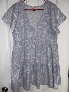 Women's Medium Linen Blend Blue Floral Print Summer Dress Pockets Lagenlook - Afbeelding 1 van 3