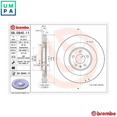 2x BRAKE DISC 09.D940.11 FOR PORSCHE MCN.CC MCY.NB/PA/NA 2.0L 4cyl MACAN 3.6L - Image 1 of 4