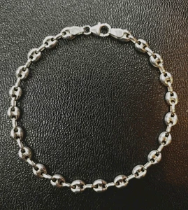 Ancien Bracelets Mailles Grains De Café En Argent Massif 925 . - Imagen 1 de 9