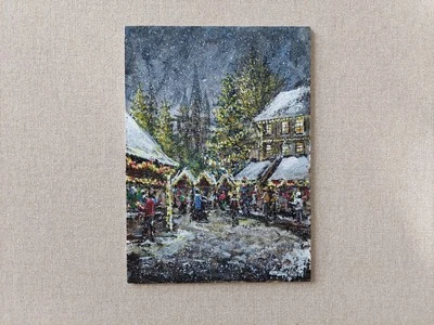 Vintage Style Christmas Market - Snowy Town Original Oil Painting. Xmas Artwork - Image 1 of 4