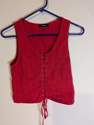 Ambiance Juniors L red tank crop top shirt tie up front - Изображение 1 из 4