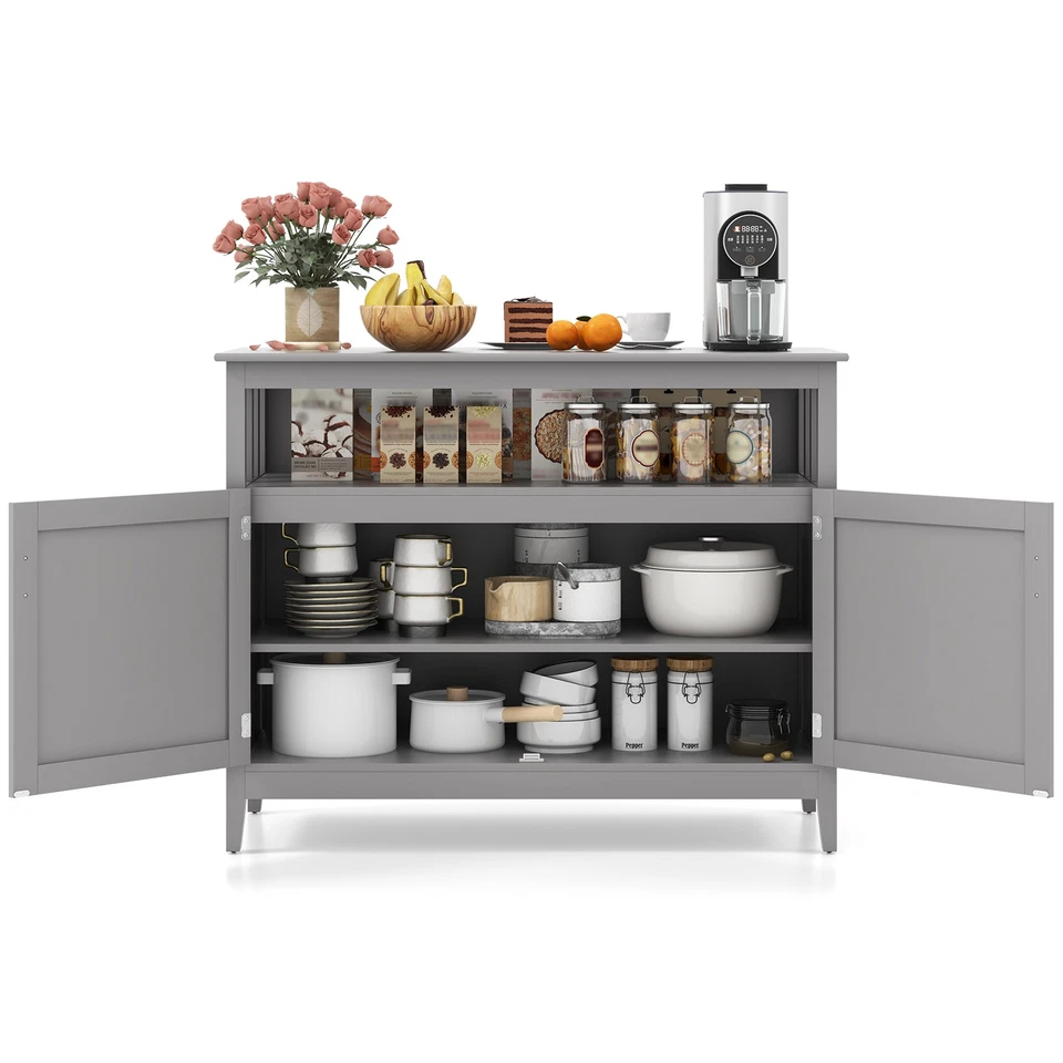 Costway Kitchen Sideboard Buffet Server Cupboard Storage Cabinet w/2 Doors Grey