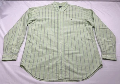 Ralph Lauren Polo Yarmouth 衬衫男式 16.5 34/35 绿色紫色条纹肉小马 — 第 1/4 张图片