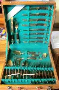 Vintage THAI GEMS Brass/Bronze  Flatware 29-Piece Set - Bangkok Thailand MCM - Picture 1 of 7