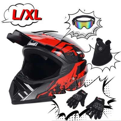 Adult Motocross Helmet DOT Off Road Bike ATV Helmet w/ Goggles/ Gloves/Mask L XL Foto 1 de 4