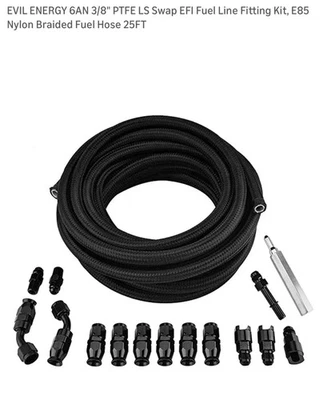 EVIL ENERGY 6AN 3/8" PTFE LS Swap EFI Fuel Line Fitting Kit, E85 Nylon Braided - Imagen 1 de 4