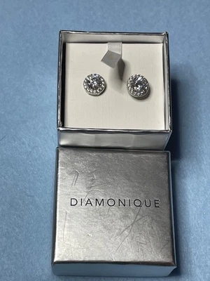 Diamonique .925 Simulated Diamonds Lg. Stone Surrounded w/sm. Stones Earrings - Image 1 of 2