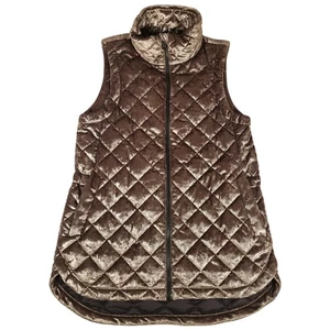 Athleta Women's XS Quilted Velvet Vest Brown Sleeveless Mock Neck Drawstring - Picture 1 of 12