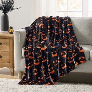 Kate Aurora Halloween Kürbis Gesichter Übergröße Ultra Weich & Plüsch Überwurf Decke - Bild 1 von 2