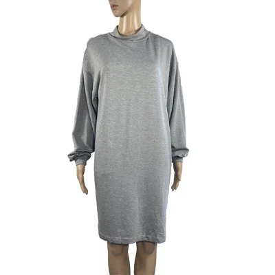 Express High Neck Gray Sweater Shirt Dress Women's Size Small Long Ballon Sleeve - Image 1 of 4