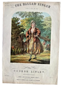 Victorian Music Sheet Lithograph - The ballad Singer by George Linley - 1854 - Picture 1 of 2
