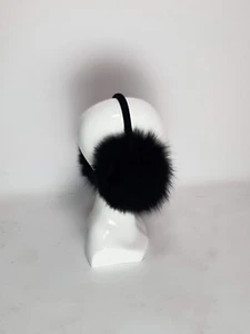 Real black fox fur earmuffs with leather bezel in black color, Fox fur fur ears, - Picture 1 of 6