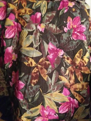 Vintage Bright Orchid Florals Hawaiian Crepe-like Fabric 4 Yards X 60" Wide - Image 1 of 3