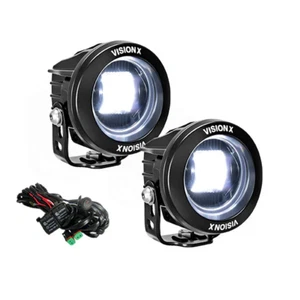 PAIR OF 3.7" ROUND MINI CANNONS SAE J583 FOG BEAM PATTERN W/ HARNESS, SELECTIVE - Picture 1 of 9
