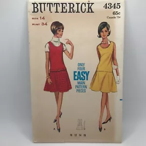 Butterick 4345 Misses Sz 14 Bust 34in Drop Waist Dress Jumper Sewing Pattern UC - Picture 1 of 5