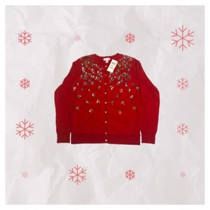 Charter Club Women's Sequined Christmas Sweater Long Sleeve Ravishing Red Small - Picture 1 of 12