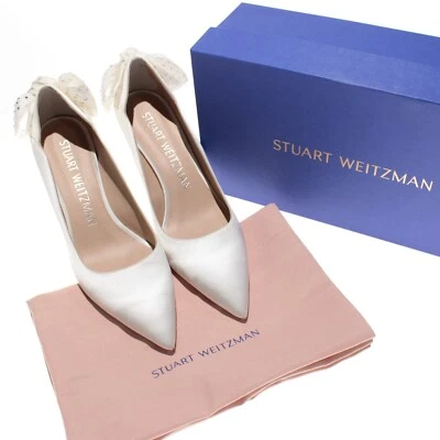 Stuart Weitzman novo com etiquetas arco de cristal Forever 75 saltos tamanho 9 EUA em cetim branco - Imagem 1 de 4