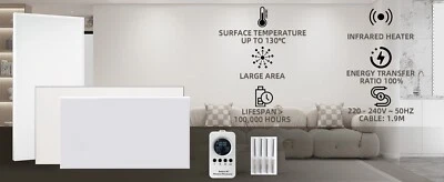 720W Wall & Ceiling Mounted Infrared Electric Panel Heater + Remote Control - Image 1 of 4