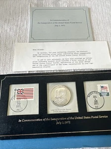 1971 USPS Sterling Silber PP Gedenkmünze & Briefmarken Franklin/Blount - Bild 1 von 4