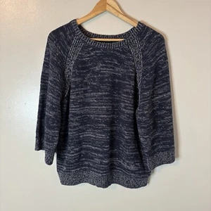 Massimo Dutti Womens Sweater Navy Blue Heathered 3/4 Sleeve Open Back Sz Medium - Picture 1 of 9