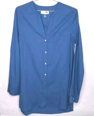 Женская рубашка-туника Old Navy синяя на пуговицах 55% лен 45% хлопок размер большой высокий - Изображение 1 из 4