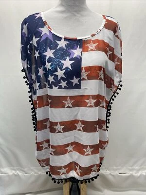 Traje de baño Americano Rojo Blanco Azul 0XL Bandera Cubrir Estrellas y Rayas Flecos Foto 1 de 4