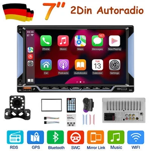 Doppel 2 DIN 7'' Autoradio Bluetooth FM USB AUX Mirror Link Touchscreen + Kamera - Bild 1 von 21