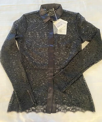 Camisa Top Lencería La Perla Edenic Macramé Negra Seda Encaje Talla 6 Rara $2228 Foto 1 de 4