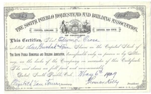 1929 Pueblo COLORADO Stock 💲 South Pueblo HOMESTED & BUILDING Association - Picture 1 of 1